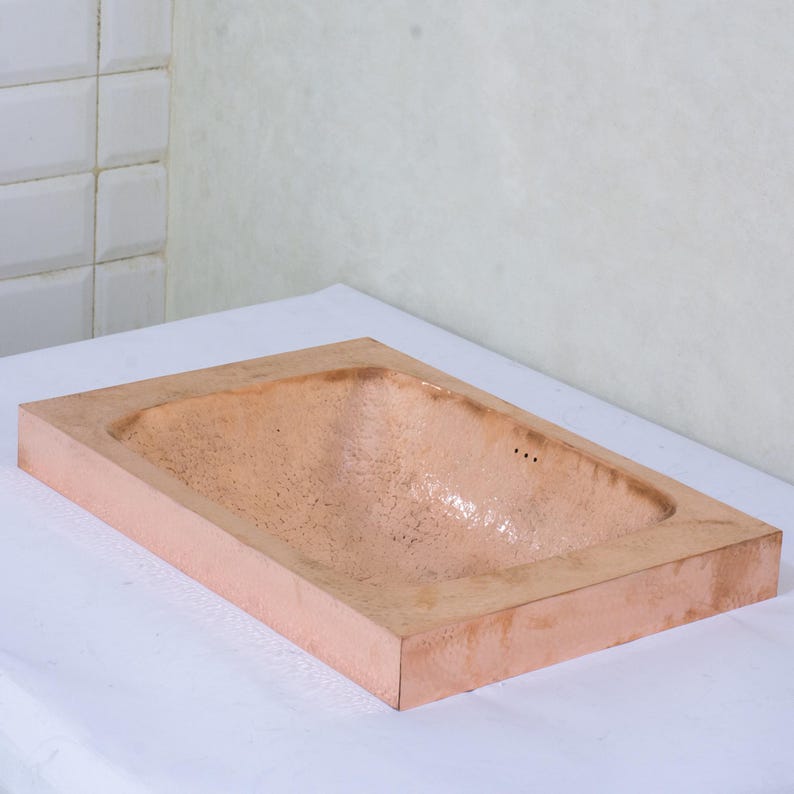 Customizable Raised Profile Bathroom Copper Sink, Hammered Copper Rectangular Sink, Vanity Sink Copper image 8