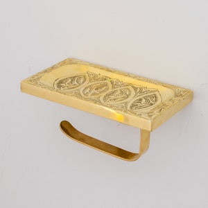 Mensola in ottone non laccato con gancio, mensola da parete in ottone, porta carta igienica in ottone