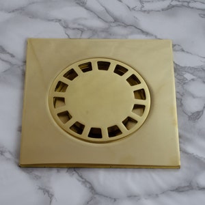 Solid Brass Floor Drain, Unlacquered Square Shower Drain image 2