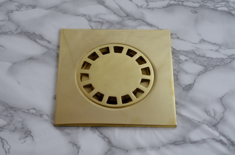 Solid Brass Floor Drain, Unlacquered Square Shower Drain image 2