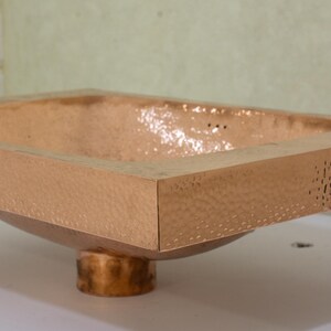 Customizable Raised Profile Bathroom Copper Sink, Hammered Copper Rectangular Sink, Vanity Sink Copper image 5