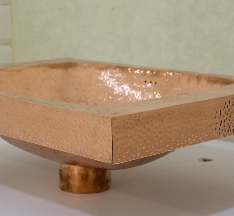 Customizable Raised Profile Bathroom Copper Sink, Hammered Copper Rectangular Sink, Vanity Sink Copper image 5