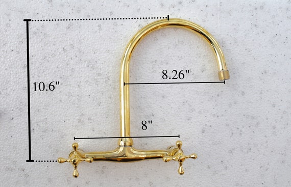 8 Unlacquered Brass Kitchen Wall Mount Faucet Gooseneck Etsy Uk