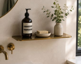 Vintage Brass Wall-Mounted Shower Shelf, Aged Brass Floating Shelf