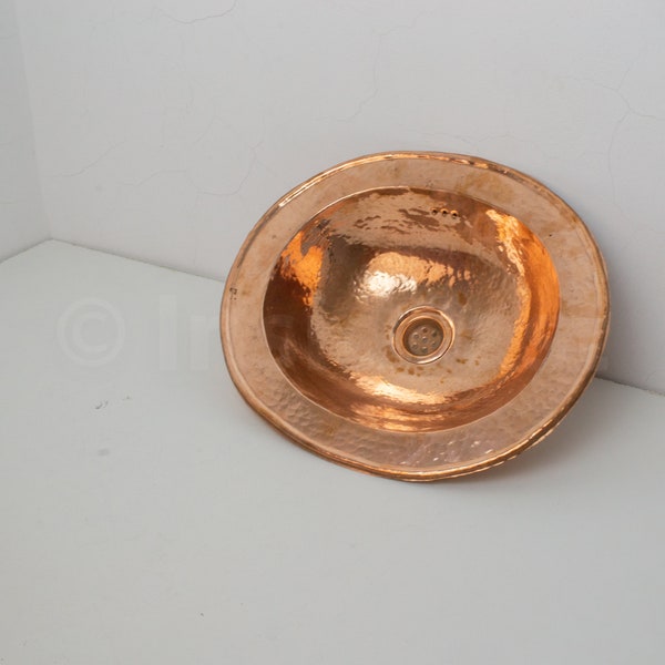 Handcrafted Hammered Oval Solid Copper Sink, Drop In Customizable Copper Kitchen Sink (12,5”x10”)