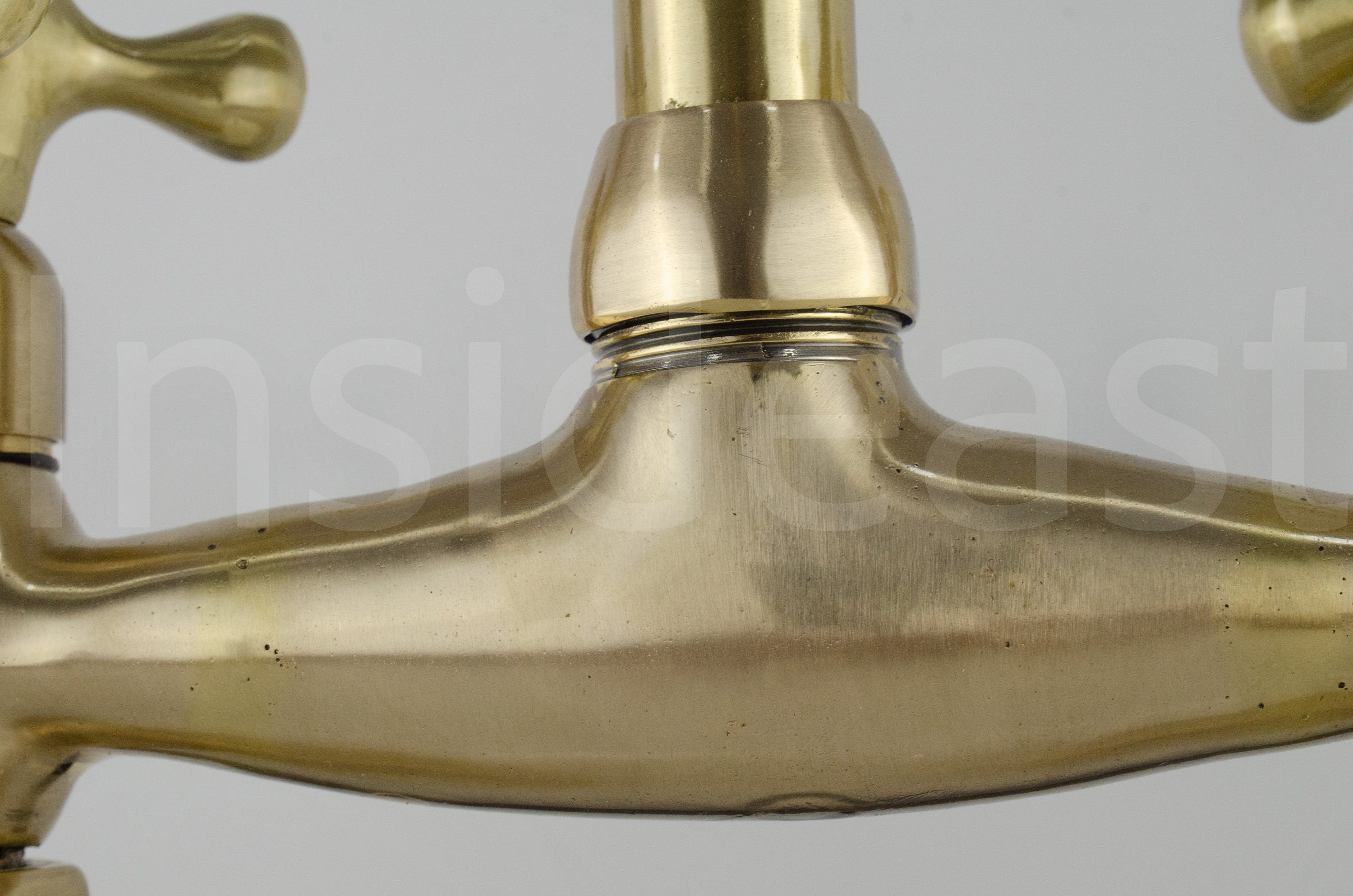 Brushed Brass Bridge Kitchen Faucet Unlacquered Solid Brass Etsy