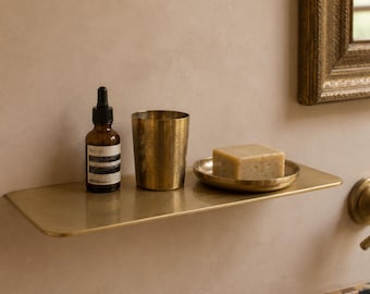 Solid Brass Floating Shelf, Handcrafted Wall Mount Bathroom Soap Holder