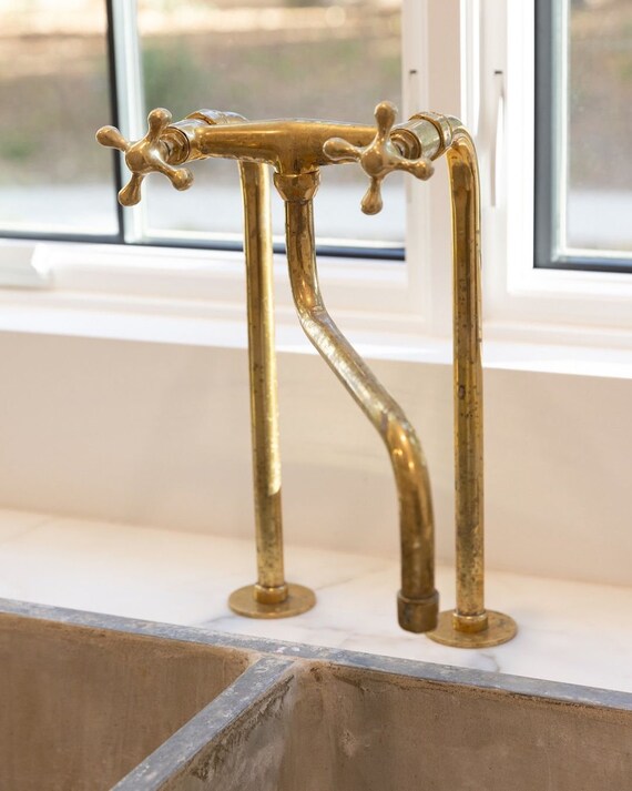 Unlacquered Solid Brass Bridge Faucet, Elephant Nose, Vintage Sink Faucet,  Handcrafted Antique Brass - Etsy