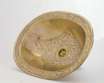 Brass Sink, Oval Brass Sink, Drop-in Brass Bathroom Sink, Engraved Antique Brass Sink, Bathroom Brass sink, Aged Brass Sink