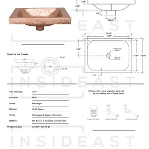 Customizable Raised Profile Bathroom Copper Sink, Hammered Copper Rectangular Sink, Vanity Sink Copper