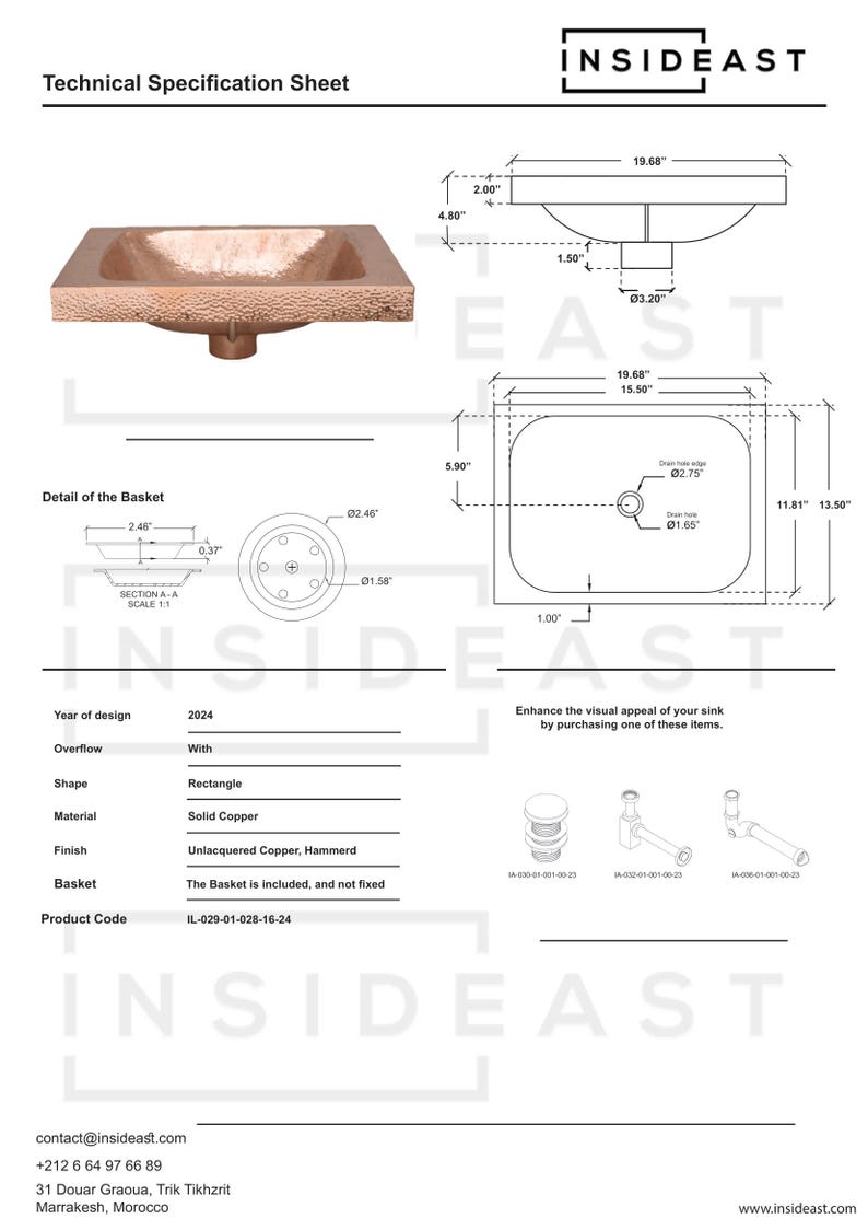 Customizable Raised Profile Bathroom Copper Sink, Hammered Copper Rectangular Sink, Vanity Sink Copper