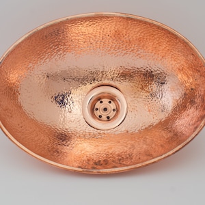 Oval Solid Copper Vessel Sink, Hammered Bathroom Vanity Sink, Powder Room Basin Sink