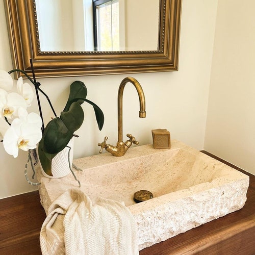 Unlacquered Brass Vanity Sink Faucet,  Antique Brass Bathroom Single Hole Faucet