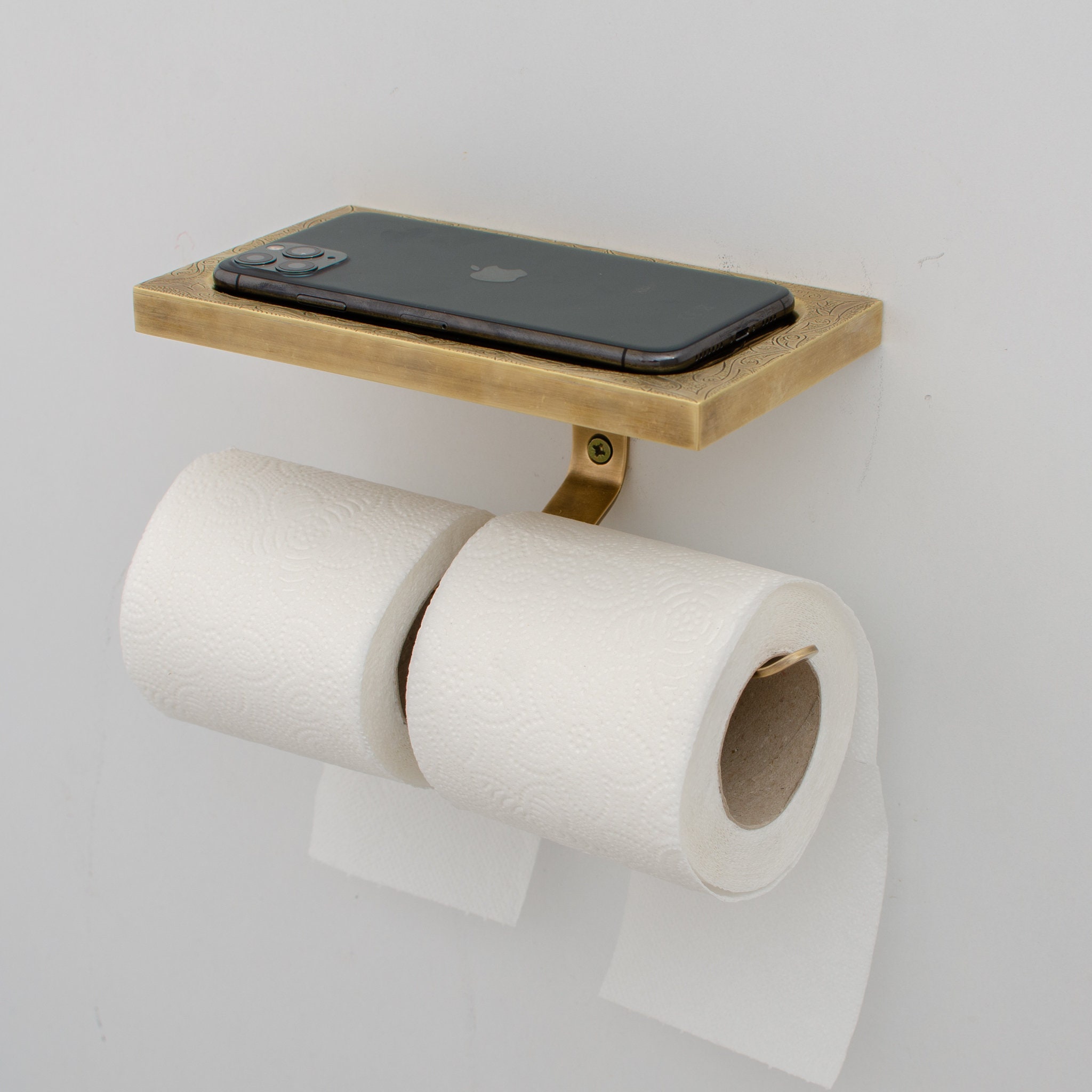 Antieke Gouden Toiletrolhouder, Antieke Vintage Messing