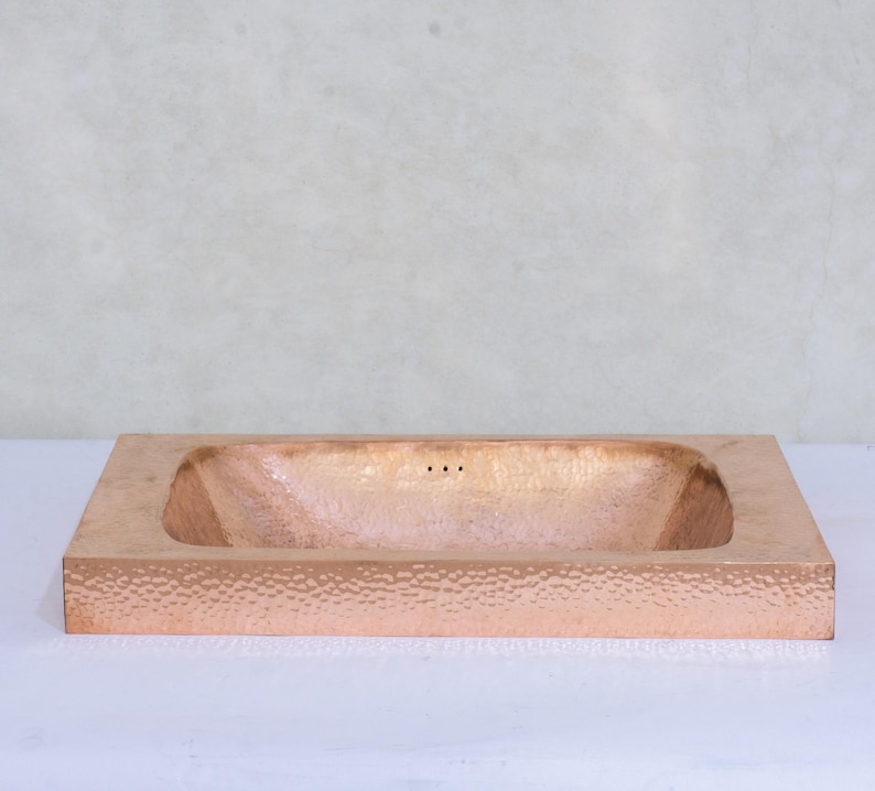Customizable Raised Profile Bathroom Copper Sink, Hammered Copper Rectangular Sink, Vanity Sink Copper image 1