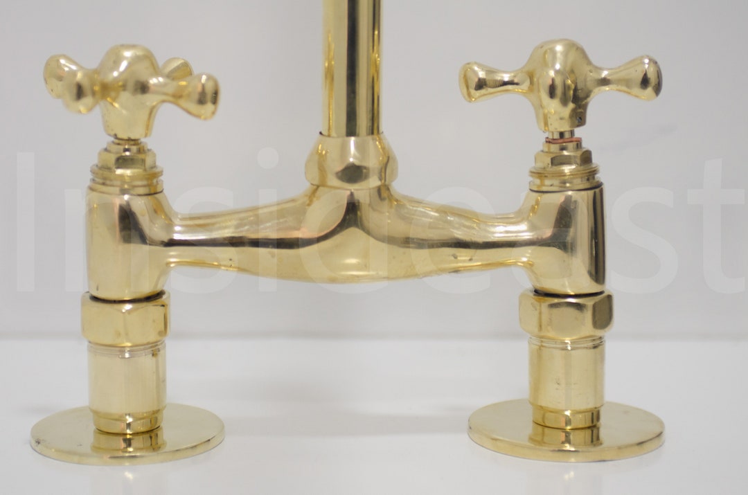 Solid Brass Bridge Kitchen Faucet Straight Short Legs With Etsy 日本