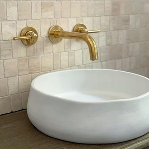 Unlacquered Solid Brass Wall Mounted Bathroom Vessel Sink Faucet, Antique Basin Vanity Faucet