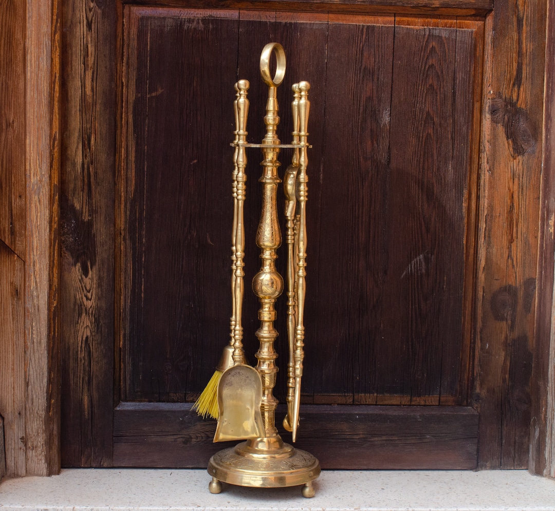 Antique Unlacquered Brass Fireplace Tool - Etsy