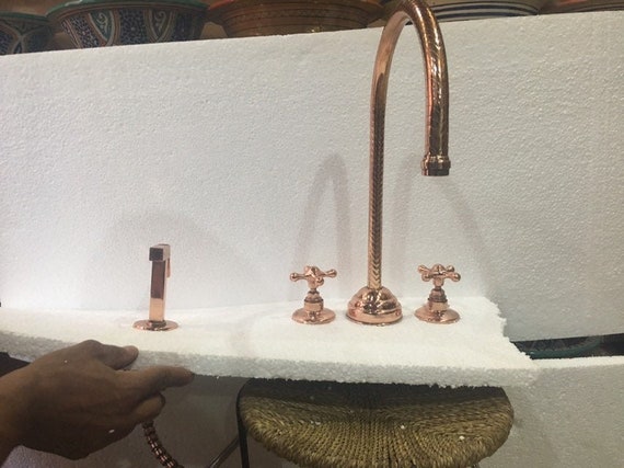 Copper Kitchen Faucet With Sprayer Handcrafted Copper Finish Etsy