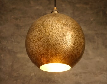 Pendant Light for Kitchen Island, Hammered Brass Ball Hanging Light, Dome Ceiling Light