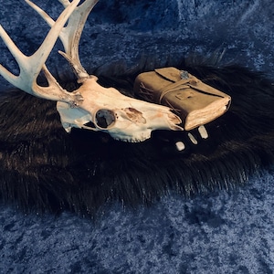 Altar Cloth Handmade,  Wolf Pelt Table Runner Black Wolf , Pagan Decor , Dice Mat , Fur Centerpiece, Gothic Home Decor , Witch decor , Norse