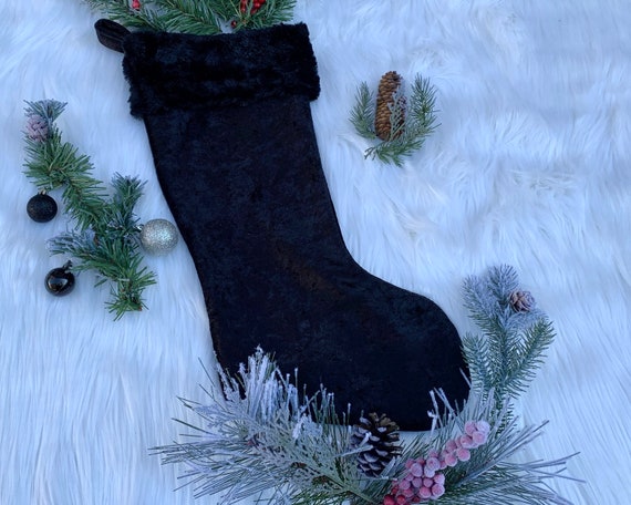Gothic Black Christmas Stocking | Dark Academia Velvet and Faux Fur Stocking | Luxury Holiday Decor | Goth Home Decor | Yule Decor | Gothmas