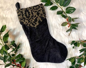 Gothic Christmas Stocking | Black Velvet with Gold Detailing | Holiday Home Decor | Goth Christmas Gift | Spooky Gift | Gothmas | Krampus