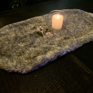 Altar Cloth Handmade,  Wolf Pelt Table Runner Grey Wolf , Pagan Decor , Dice Mat , Fur Centerpiece, Gothic Home Decor , Witch decor , Norse