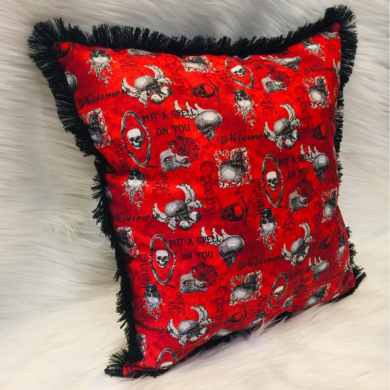 Gothic Throw Pillow Red Skull Decorative Pillow Etsy