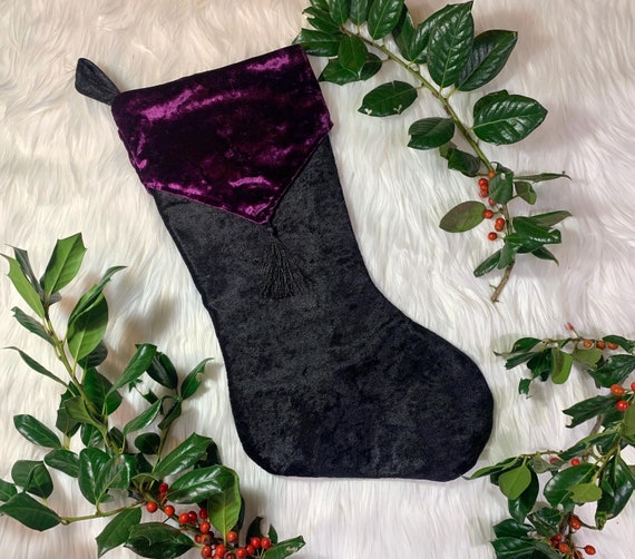 Gothic Christmas Stocking | Black Velvet with Purple Detailing | Holiday Home Decor | Goth Christmas Gift | Spooky Gift | Gothmas | Krampus