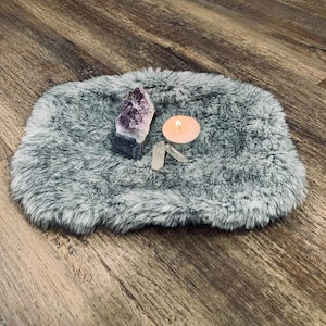 Pagan MINI Altar Cloth Handmade,  Wolf Pelt Table Runner Grey Wolf , Pagan Decor  ,  vegan pelt  , Gothic Home Decor , Witch decor , Norse