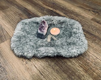 Pagan MINI Altar Cloth Handmade,  Wolf Pelt Table Runner Grey Wolf , Pagan Decor  ,  vegan pelt  , Gothic Home Decor , Witch decor , Norse