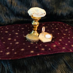 Whimsigoth Altar Cloth Handmade , Burgandy and Gold Velvet  , Witchy Decor  , Bookshelf Decor , Maximalist Decor , Celestial Decor Table