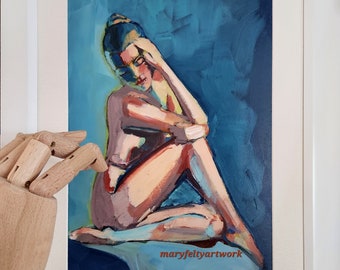 9x12 Abstract Figure Painting with Matt and Board Original Art Mary Felty Artwork, Female Art, Female Figure Art, Colorful Art, Feminine Art