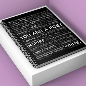 Poet Journal from The Poetry Manifesto — Gift for Poet, Author, Writer, Novelist / 6x8” Spiral Ruled Line Notebook / Writing & Poem Prompts