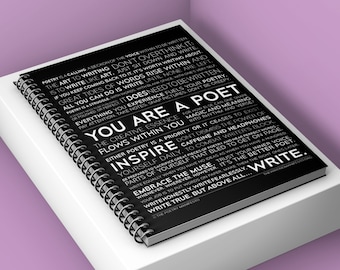 Poet Journal from The Poetry Manifesto — Gift for Poet, Author, Writer, Novelist / 6x8” Spiral Ruled Line Notebook / Writing & Poem Prompts