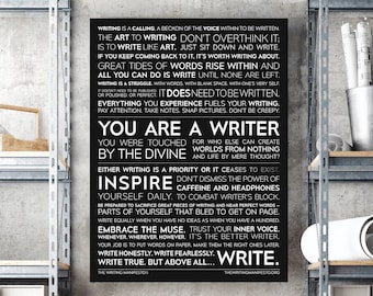 Writer & Journalist Inspirational Print —  The Writing Manifesto for Writers and Authors / Graduation or Birthday Gift / Black Glossy Poster