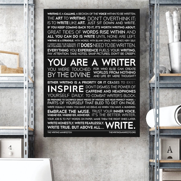 Writer & Journalist Inspirational Print —  The Writing Manifesto for Writers and Authors / Graduation or Birthday Gift / Black Glossy Poster