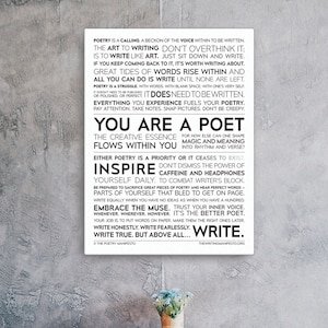 Inspirational Poetry Print for Poets / Cure for Writer es Block / The Poetry Manifesto Wall Art Gift / 18x24" You Are A Poet Matte Poster