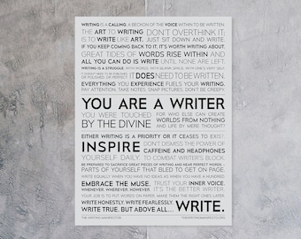 The Writing Manifesto Print —  Gift for Writer, Author, Poet, Novelist / Writer Inspiration Sign / Writers Gift / 12x16" Matte Gray Poster