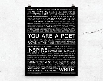 Poetry Print & Gift for Poets and Writers / 12x16" or 18x24" Black Matte Poetry Poster / Inspiration for Writing Poems, Words and Lyrics