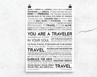 The Travel Manifesto Print —  Gift for Traveler / Travel Lover Inspirational Poster for Traveling Men, Women, Couples, Husband, Wife / Matte