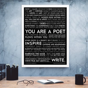 Poet Motivational Print / 12x16" or 18x24” Wall Art Poetry Poster / Birthday or Holiday Gift for Poets & Writers / Framed Black Matte Print