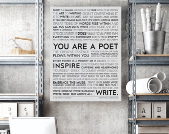 The Poetry Manifesto 12x16" & 18x24" Inspirational Wall Art / Holiday and Anniversary Gift for Poets and Authors / Gray Matte Writing Poster