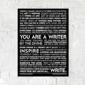 The Writing Manifesto Print —  Gift for Writer, Author, Poet, Novelist / Writer Inspiration Holiday Present / 12x16 18x24 Black Matte Poster