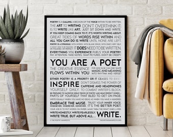 Poetry Inspiration for Poet’s, Writers & Authors / Poem and Lyrical Quotes to Cure Writer’s Block / 12x16" 18x24” Framed Gray Matte Print