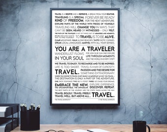 Traveler, Adventurer, World Explorer Print / Journey To Remember Adventure & Travel Gift for Her or Him / The Travel Manifesto Framed Poster