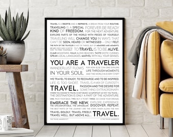 The Travel Manifesto Print —  Gift for Traveler & Travel Lovers Inspirational Poster / Traveling Wall Art Sign for Men, Women / Framed Matte