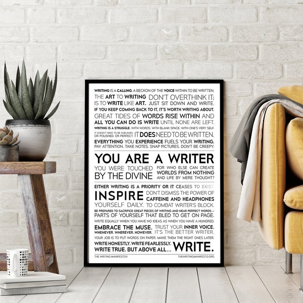 The Writing Manifesto 12x16" Print —  Gift for Writer, Author, Poet, Novelist / Writer's Inspiration Muse Sign / Writers Gift / Matte Poster