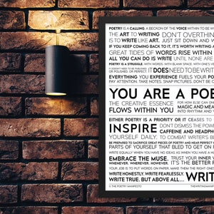 The Poetry Manifesto Motivational Quotes / Cure for Writer’s Block / Muse Wall Art and Poet Poster Gift / 12x16&quot; 18x24” Framed Matte Print